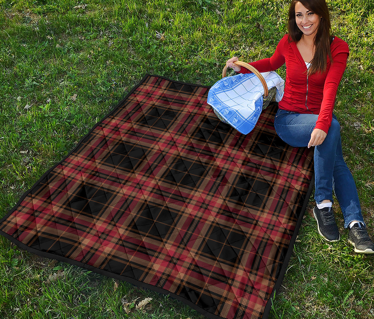 Black And Red Stewart Tartan Print Quilt