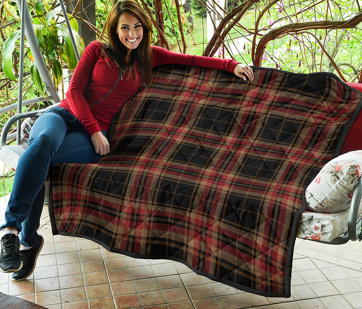 Black And Red Stewart Tartan Print Quilt
