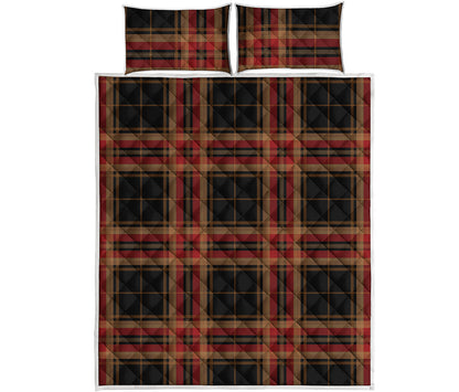 Black And Red Stewart Tartan Print Quilt Bed Set