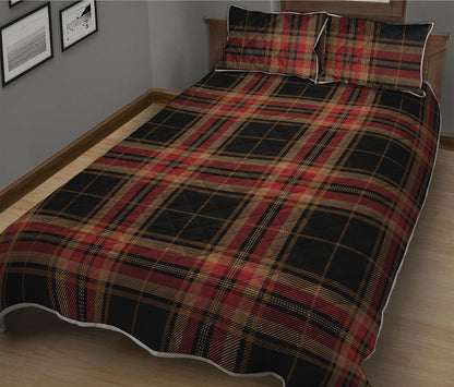 Black And Red Stewart Tartan Print Quilt Bed Set