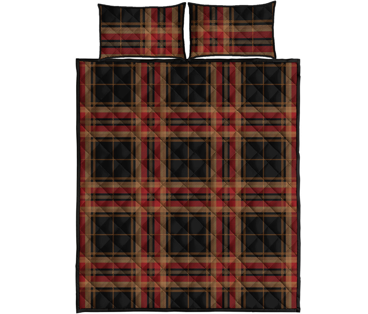 Black And Red Stewart Tartan Print Quilt Bed Set