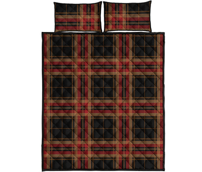 Black And Red Stewart Tartan Print Quilt Bed Set