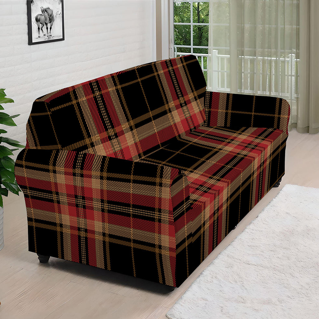 Black And Red Stewart Tartan Print Sofa Cover