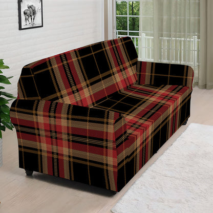 Black And Red Stewart Tartan Print Sofa Cover