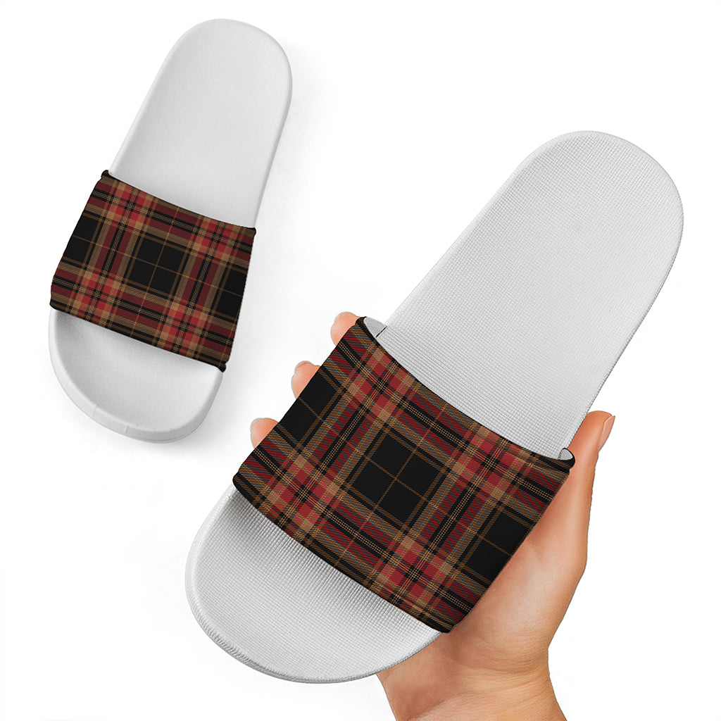 Black And Red Stewart Tartan Print White Slide Sandals