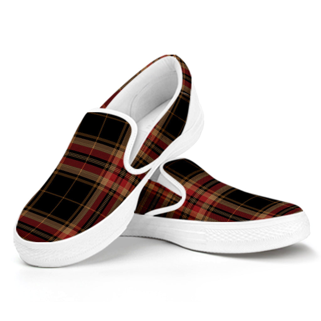 Black And Red Stewart Tartan Print White Slip On Shoes