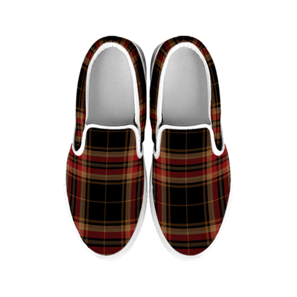 Black And Red Stewart Tartan Print White Slip On Shoes