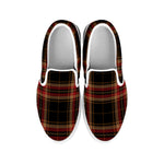 Black And Red Stewart Tartan Print White Slip On Shoes