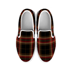 Black And Red Stewart Tartan Print White Slip On Shoes