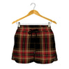 Black And Red Stewart Tartan Print Women's Shorts