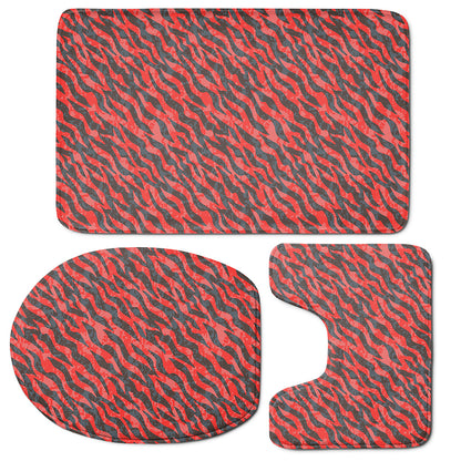 Black And Red Tiger Stripe Camo Print 3 Piece Bath Mat Set