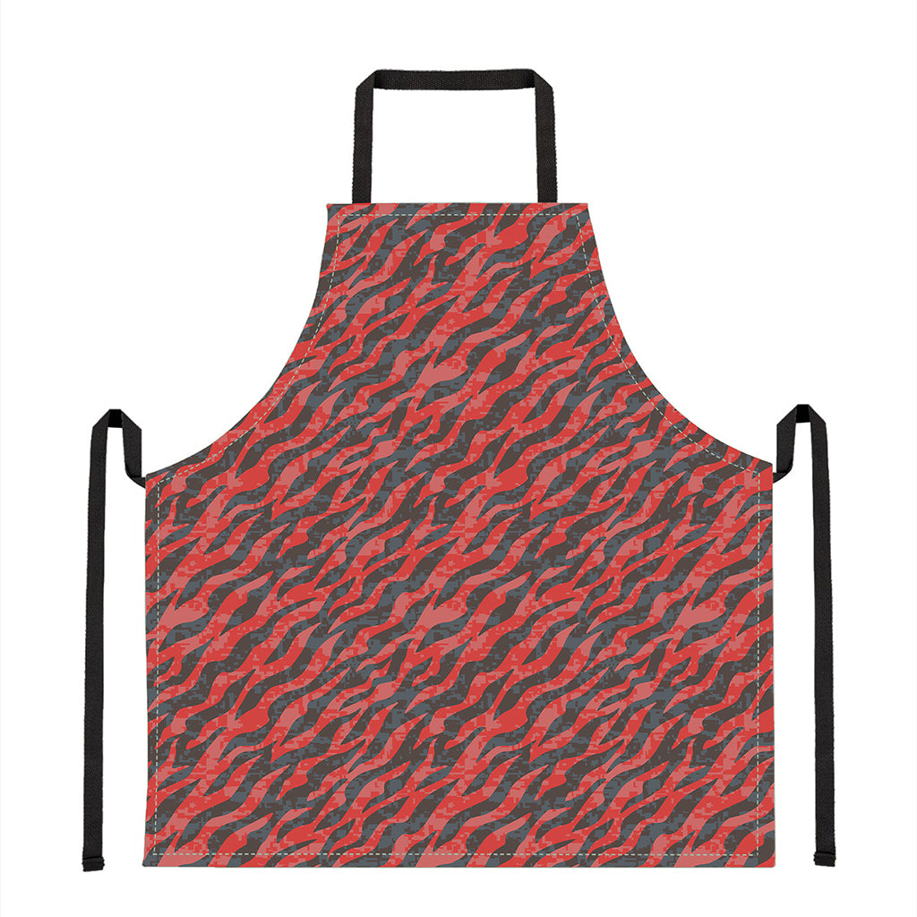 Black And Red Tiger Stripe Camo Print Apron