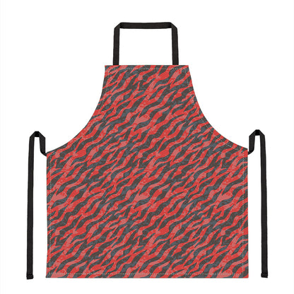 Black And Red Tiger Stripe Camo Print Apron