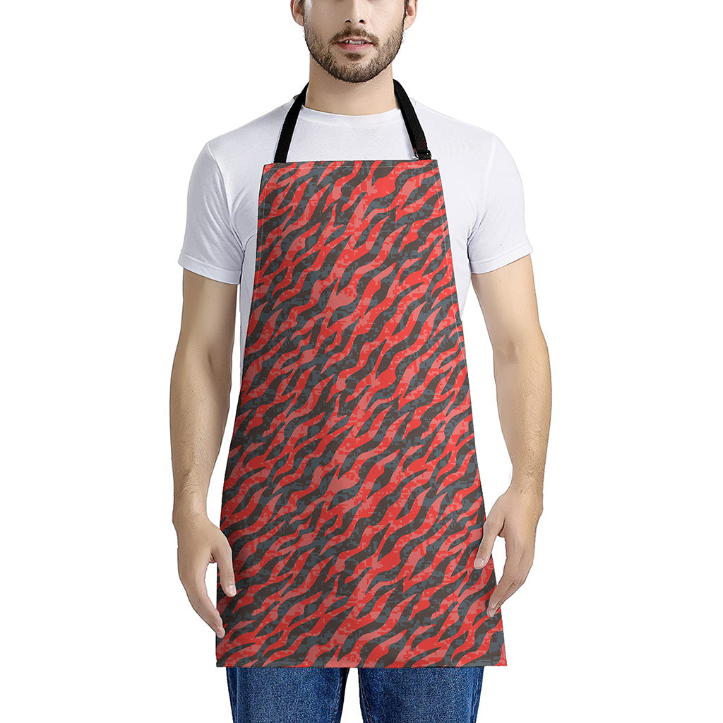 Black And Red Tiger Stripe Camo Print Apron