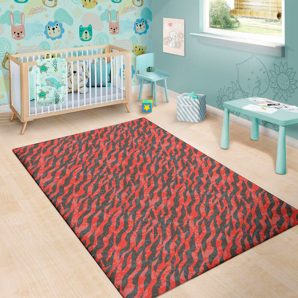 Black And Red Tiger Stripe Camo Print Area Rug