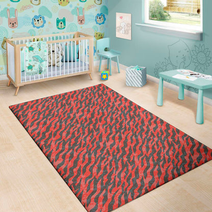 Black And Red Tiger Stripe Camo Print Area Rug