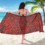 Black And Red Tiger Stripe Camo Print Beach Sarong Wrap