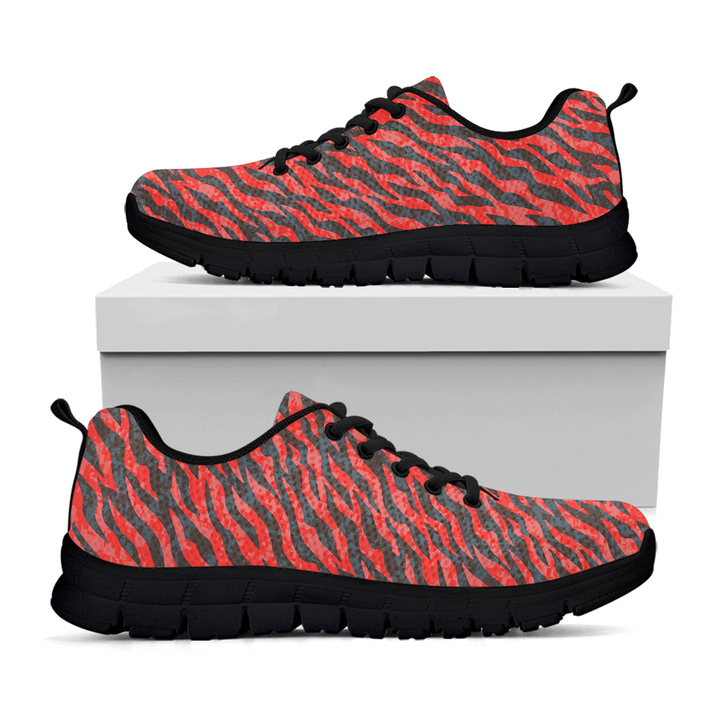 Black And Red Tiger Stripe Camo Print Black Sneakers