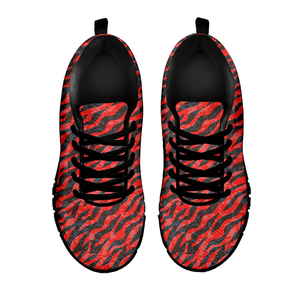 Black And Red Tiger Stripe Camo Print Black Sneakers