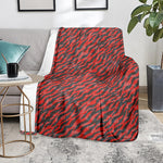 Black And Red Tiger Stripe Camo Print Blanket