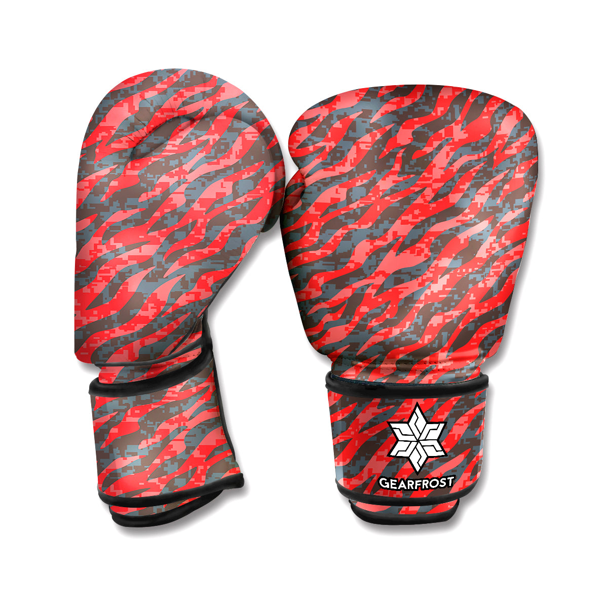 Black And Red Tiger Stripe Camo Print Boxing Gloves
