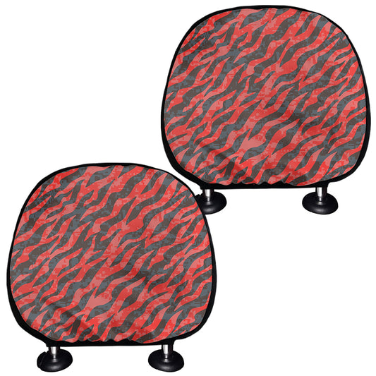Black And Red Tiger Stripe Camo Print Car Headrest Covers