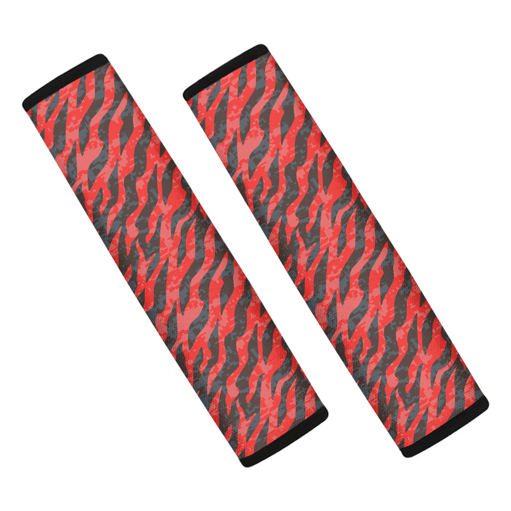 Black And Red Tiger Stripe Camo Print Car Seat Belt Covers