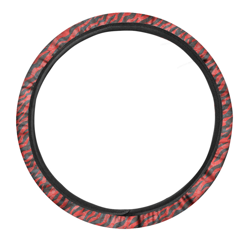 Black And Red Tiger Stripe Camo Print Car Steering Wheel Cover