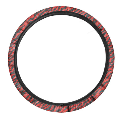 Black And Red Tiger Stripe Camo Print Car Steering Wheel Cover