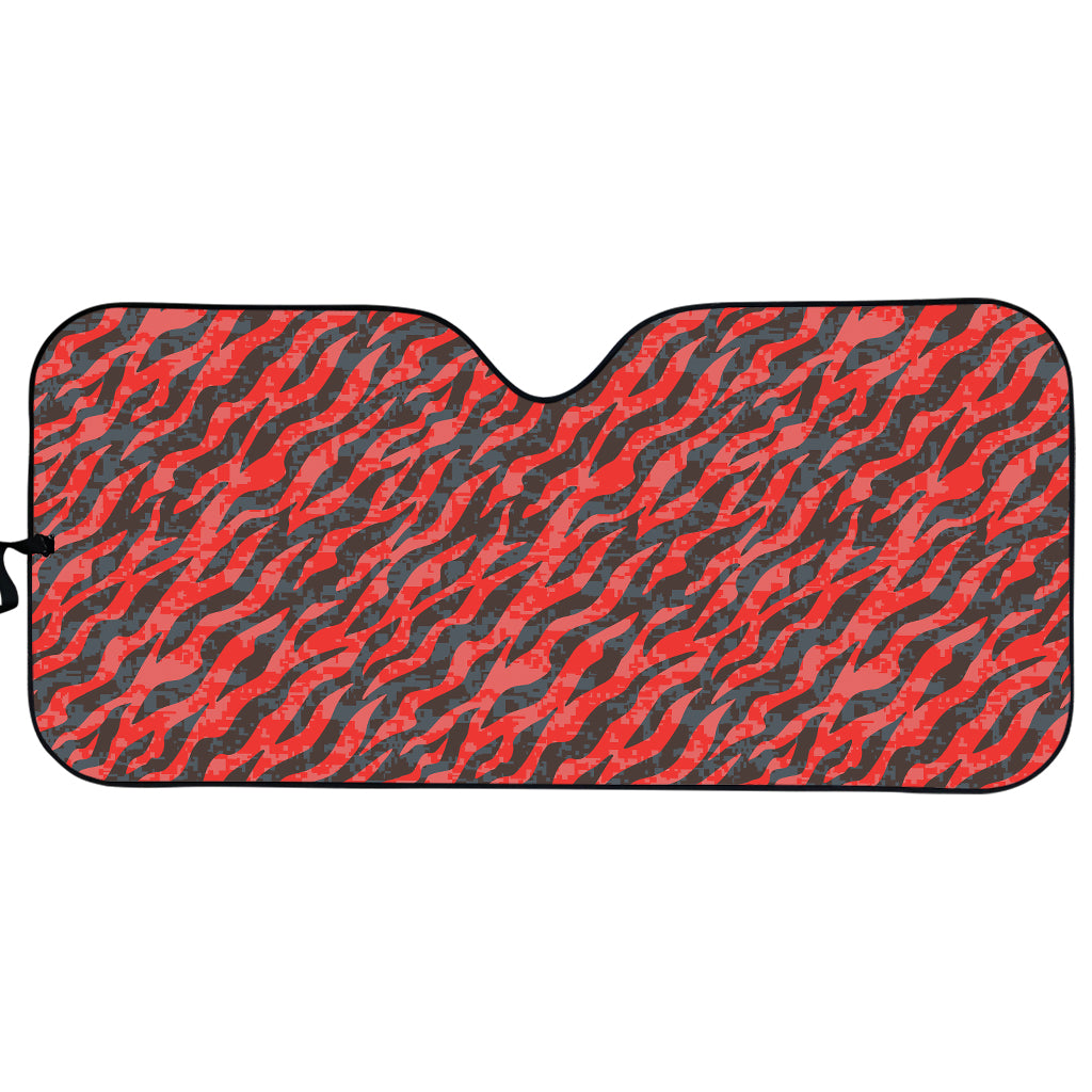 Black And Red Tiger Stripe Camo Print Car Sun Shade