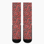 Black And Red Tiger Stripe Camo Print Crew Socks