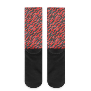 Black And Red Tiger Stripe Camo Print Crew Socks