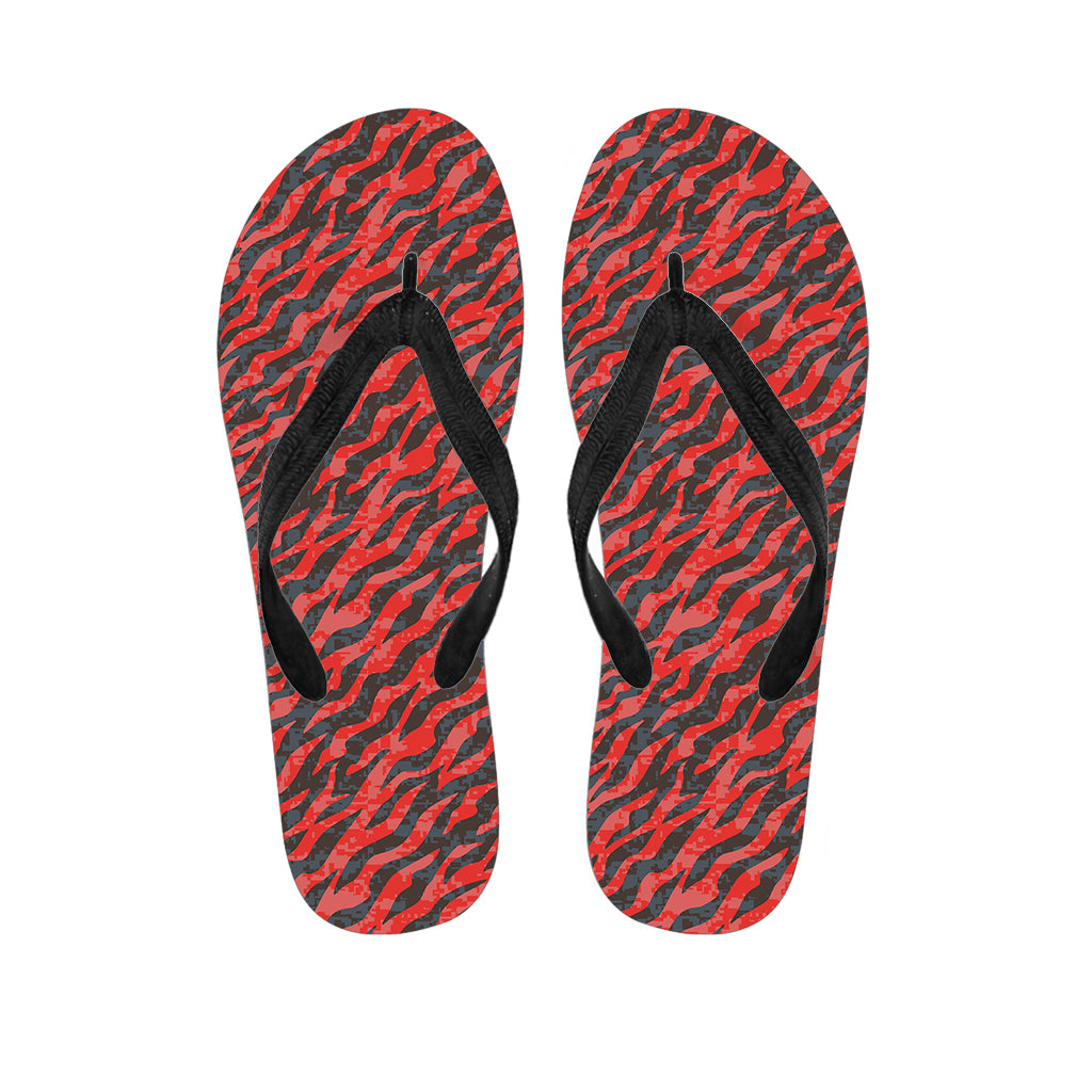 Black And Red Tiger Stripe Camo Print Flip Flops