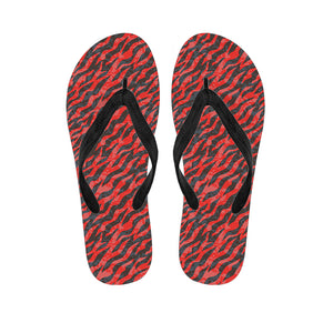 Black And Red Tiger Stripe Camo Print Flip Flops