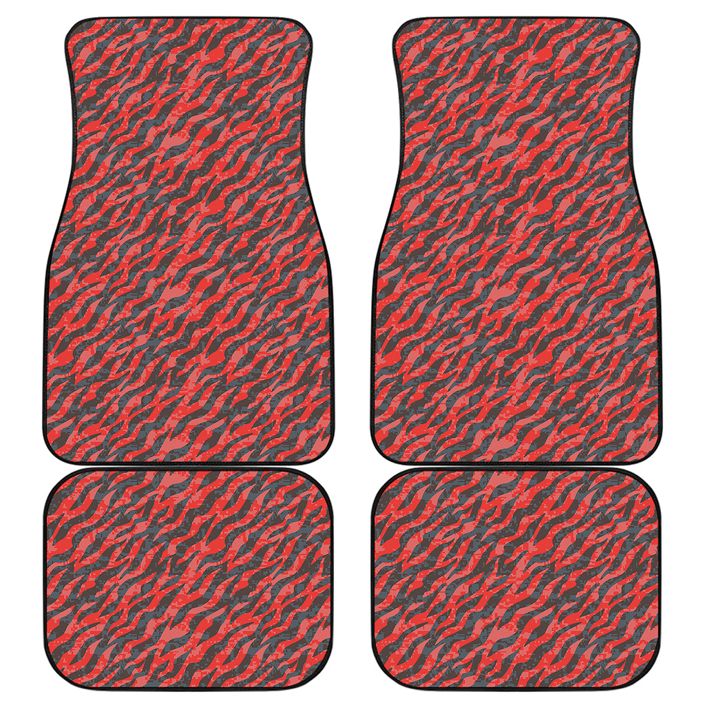 Black And Red Tiger Stripe Camo Print Front and Back Car Floor Mats