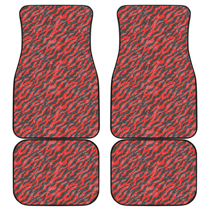 Black And Red Tiger Stripe Camo Print Front and Back Car Floor Mats