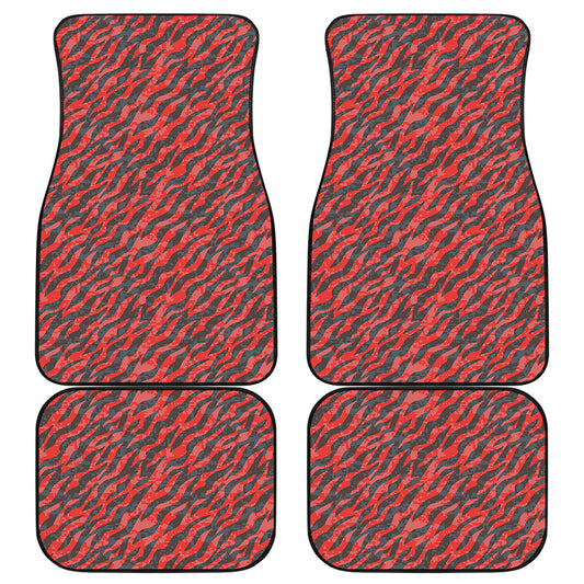 Black And Red Tiger Stripe Camo Print Front and Back Car Floor Mats