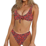 Black And Red Tiger Stripe Camo Print Front Bow Tie Bikini