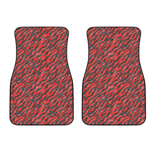 Black And Red Tiger Stripe Camo Print Front Car Floor Mats