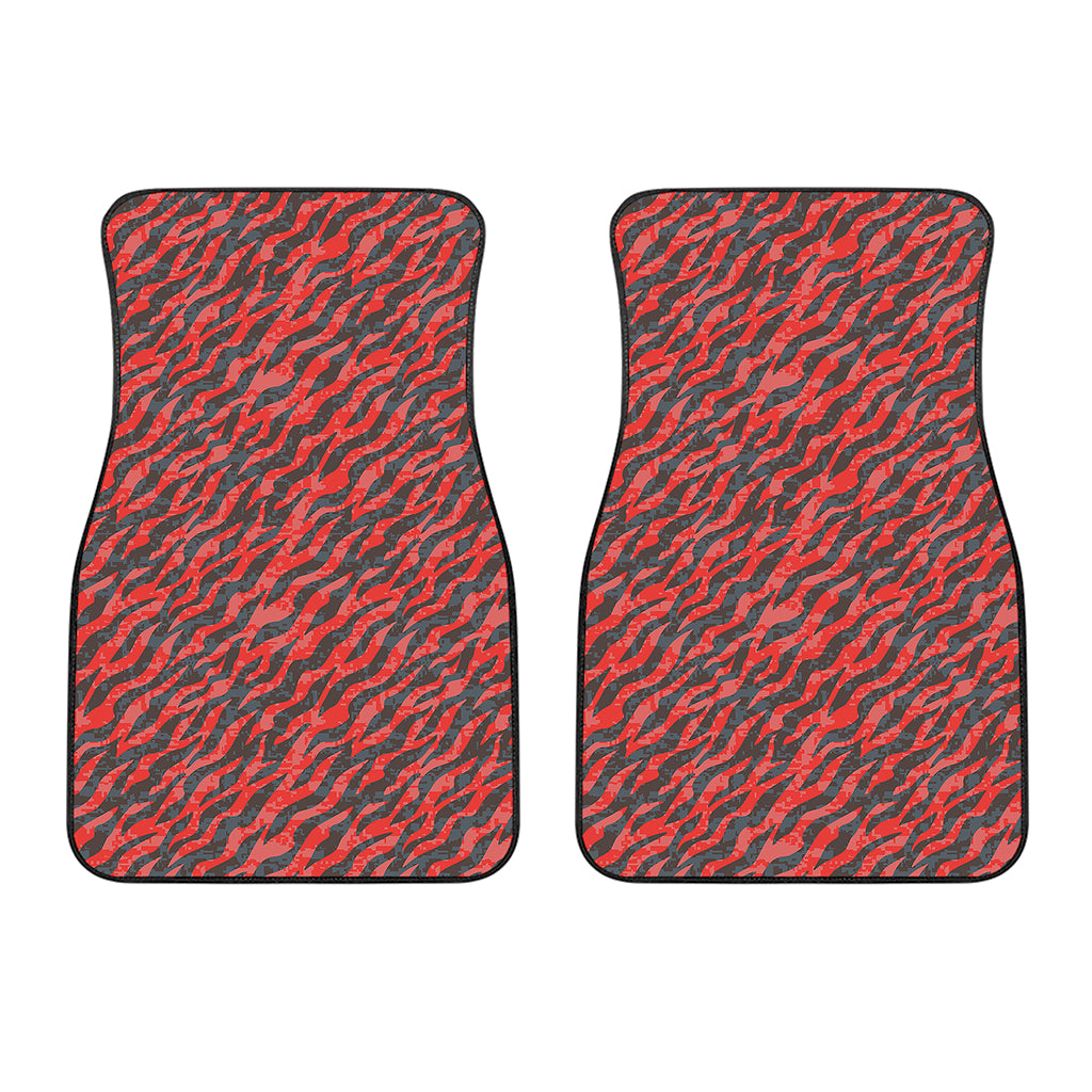 Black And Red Tiger Stripe Camo Print Front Car Floor Mats