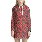 Black And Red Tiger Stripe Camo Print Hoodie Dress