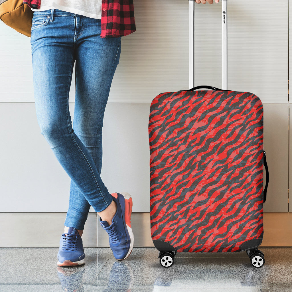 Black And Red Tiger Stripe Camo Print Luggage Cover