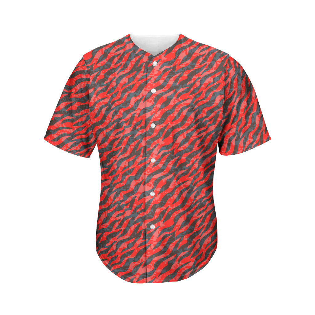 Black And Red Tiger Stripe Camo Print Men's Baseball Jersey
