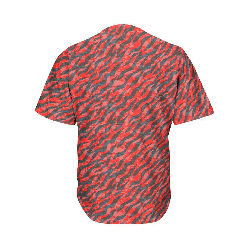 Black And Red Tiger Stripe Camo Print Men's Baseball Jersey
