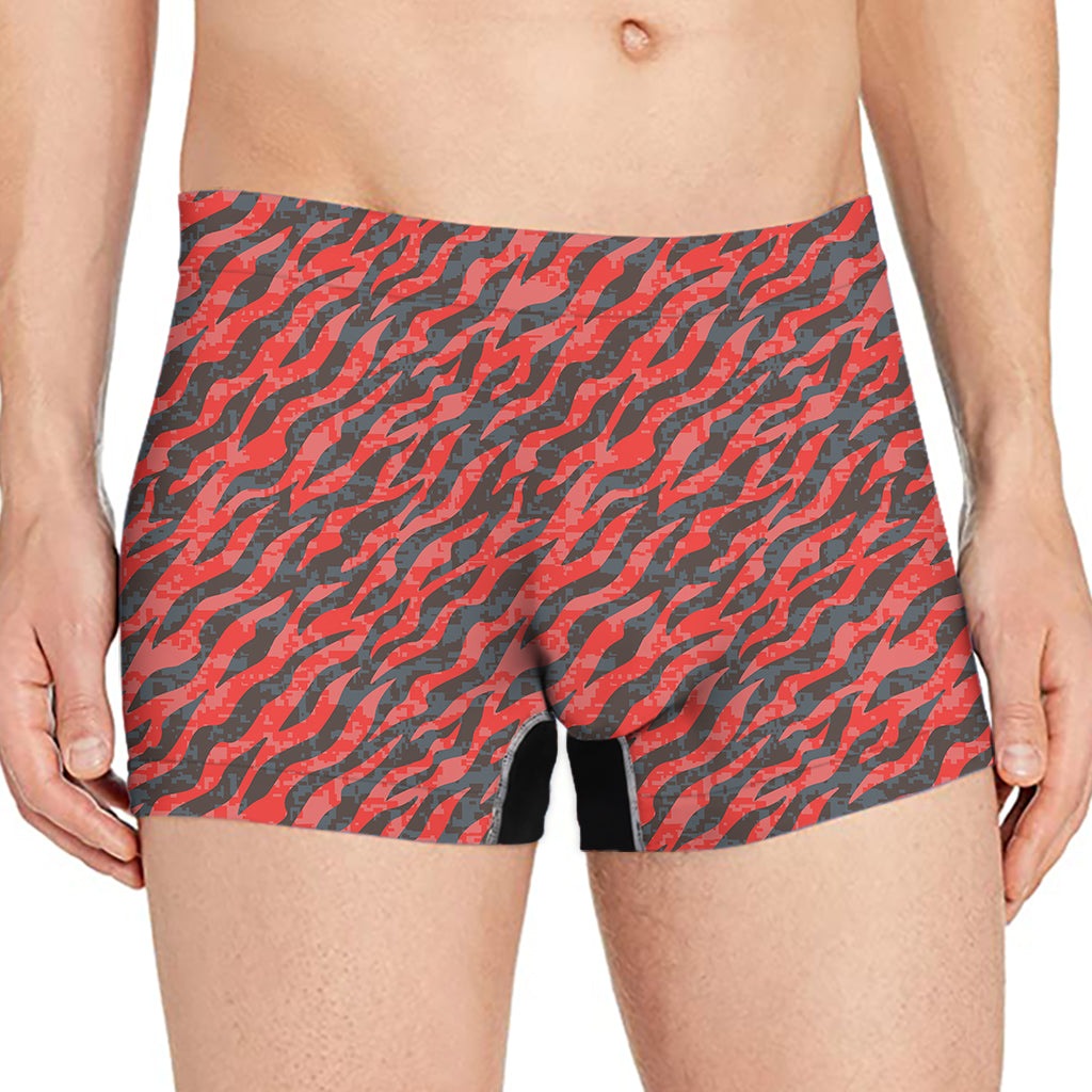 Black And Red Tiger Stripe Camo Print Men's Boxer Briefs