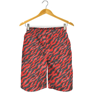 Black And Red Tiger Stripe Camo Print Men's Shorts