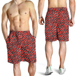 Black And Red Tiger Stripe Camo Print Men's Shorts