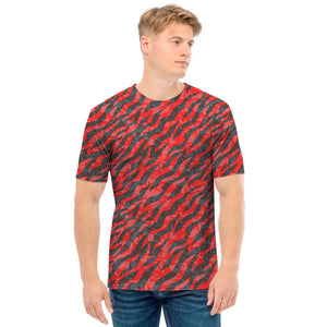 Black And Red Tiger Stripe Camo Print Men's T-Shirt