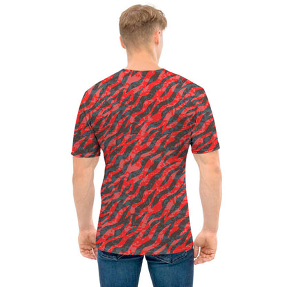 Black And Red Tiger Stripe Camo Print Men's T-Shirt
