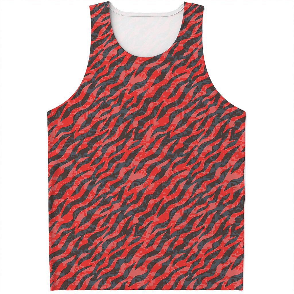 Black And Red Tiger Stripe Camo Print Men's Tank Top